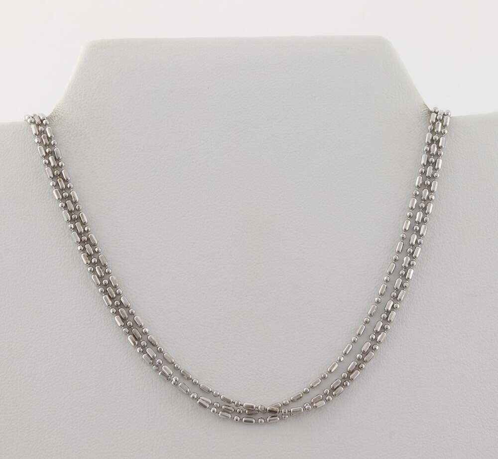 Sterling Silver Shiny Beaded Three Chain Necklace Choker 13" to 16" Adjustable - Picture 9 of 9